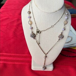 White House Black Market Elegant Purple and Silver Floral Necklace 38”